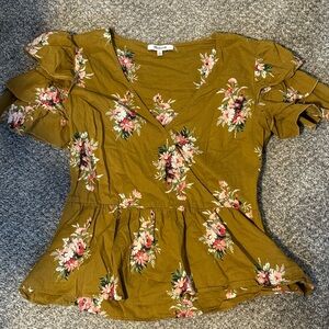 Madewell Yellow/green  Short Sleeve Wrap Blouse